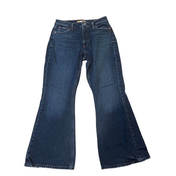 Womens Blue Jeans 12 Regular High Rise Curvy Fit Flare Leg 90s Style Dark Wash - Picture 1 of 13